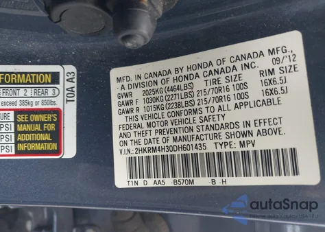 2013 Honda Cr-V Lx from USA, damaged, VIN 2HKRM4H30DH601435